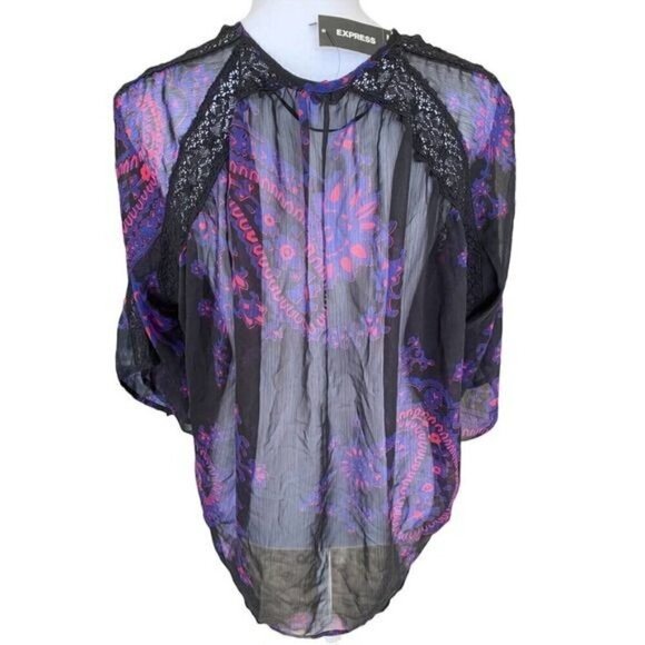 Express Womens Top Size Small Kimono Duster Cardigan Cover Up Multicolor - Picture 2 of 10